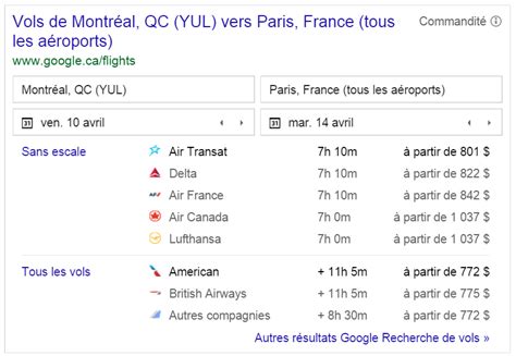 google vols comparateur.